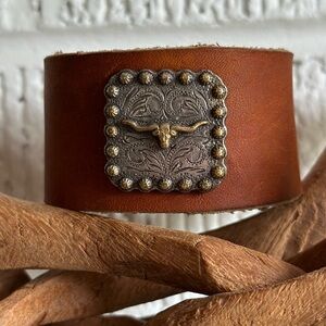 Gorgeous handmade western leather bracelet 7 3/4”L.  1 1/2” W